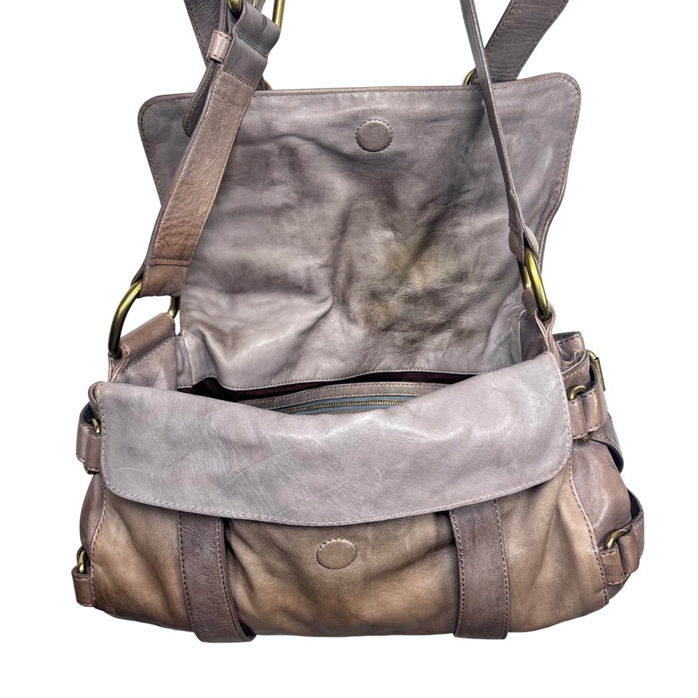 Kooba Leather Shoulder Bag Crossbody Distressed Brown Gray Buckle Boho Grunge - Picture 5 of 13